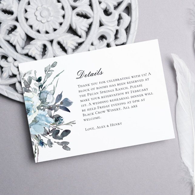 Elegant Blue Watercolor Floral Wedding Details RSVP Card (Creator Uploaded)