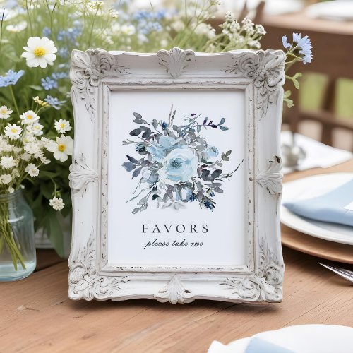 Elegant Blue Watercolor Floral Wedding Favors Sign