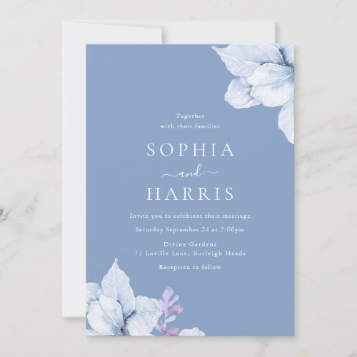 Elegant Blue Watercolor Floral Wedding Invitation