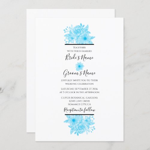 Elegant Blue Watercolor Floral Wedding Invitations