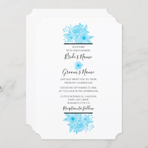 Elegant Blue Watercolor Floral Wedding Invitations
