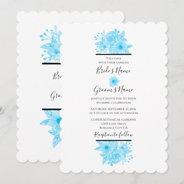Elegant Blue Watercolor Floral Wedding Invitations (Front/Back)