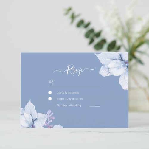 Elegant Blue Watercolor Floral Wedding RSVP Card