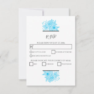 Elegant Blue Watercolor Floral Wedding RSVP Cards