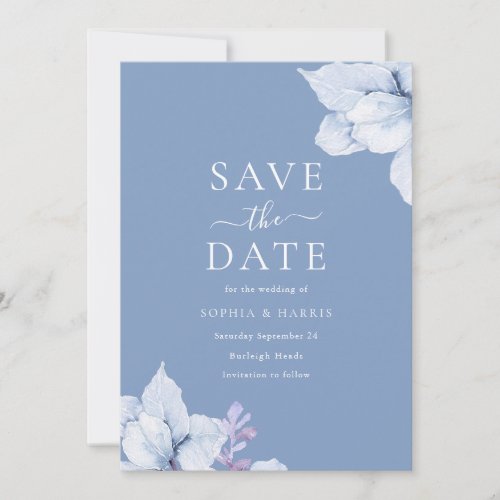 Elegant Blue Watercolor Floral Wedding Save The Date