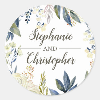 Elegant Blue Watercolor Flower Envelope Seal Favor