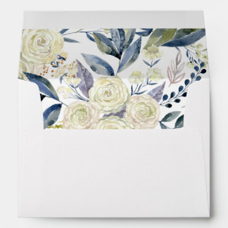 Elegant Blue Watercolor Flower Pre-Printed Wedding Envelope