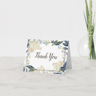 Elegant Blue Watercolor Flower Wedding Thank You