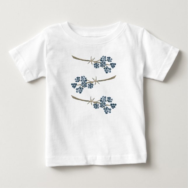 Elegant Blue Watercolor Flowers Baby T-Shirt (Front)
