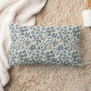 Elegant Blue Watercolor Flowers Lumbar Pillow