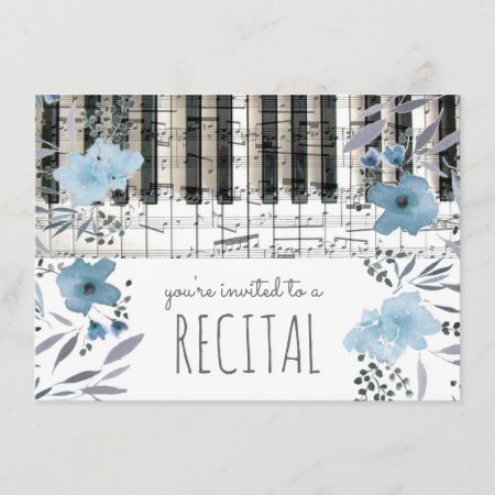 Elegant Blue Watercolor Flowers Music Recital Invitation
