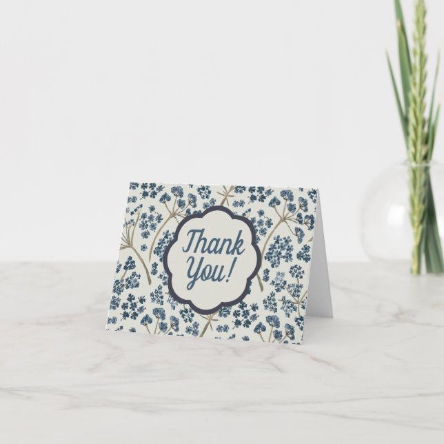 Elegant Blue Watercolor Flowers Thank You Card (Front)