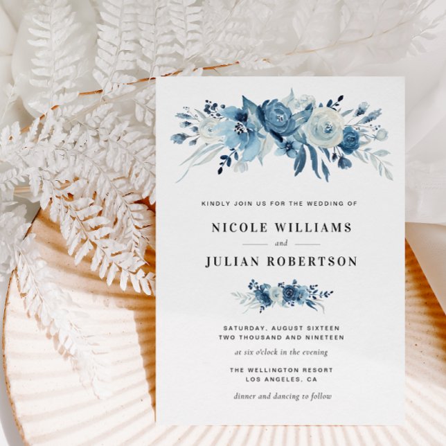 elegant blue watercolor flowers wedding invitation (Creator Uploaded)