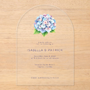 Elegant Blue Watercolor Hydrangea Acrylic Invitations