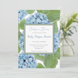 Elegant Blue Watercolor Hydrangea Baby Shower Invitation