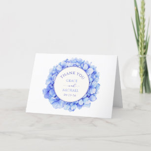 Elegant Blue Watercolor Hydrangea Custom Wedding Thank You Card