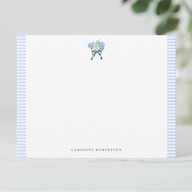 Elegant Blue Watercolor Hydrangea Flat Note Card (Creator Uploaded)