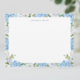 Elegant Blue Watercolor Hydrangea Personalized Note Card