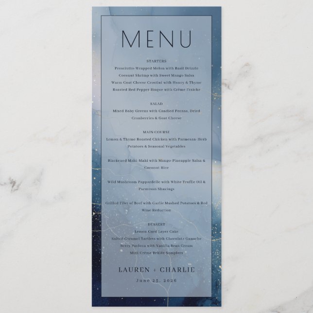 Elegant Blue Watercolor Menu (Front)