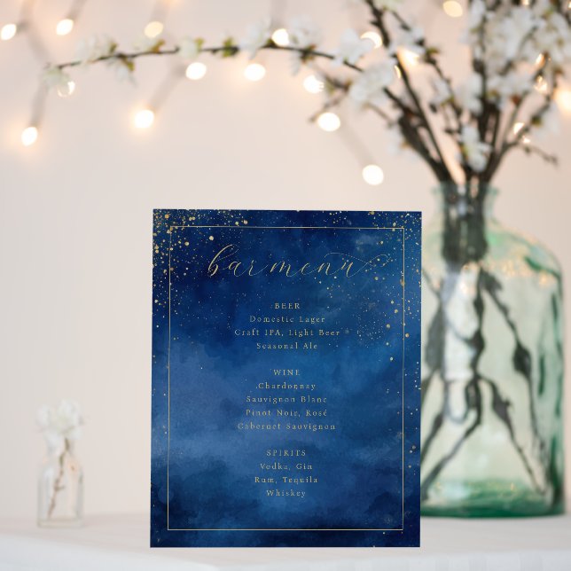 Elegant Blue Watercolor Menu Foam Board (In Situ (Wedding))