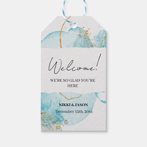 Elegant Blue Watercolor Minimal Wedding Welcome Gi Gift Tags
