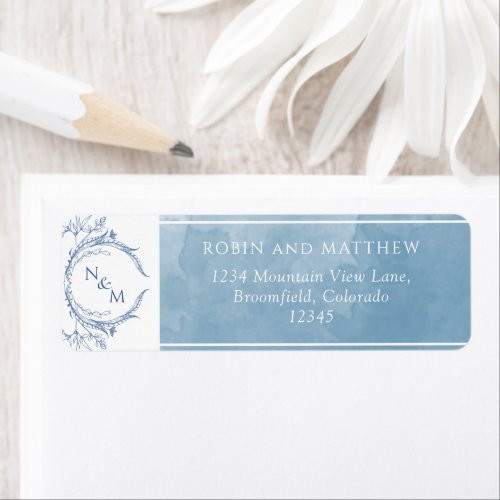 Elegant Blue Watercolor Monogram Wedding Label