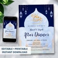 Elegant Blue Watercolor Mosque Ramadan Iftar Party