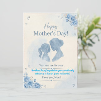 Elegant Blue Watercolor Mother’s Day Card 
