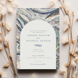 Elegant Blue Watercolor Ocean Swirl Wedding Invitation