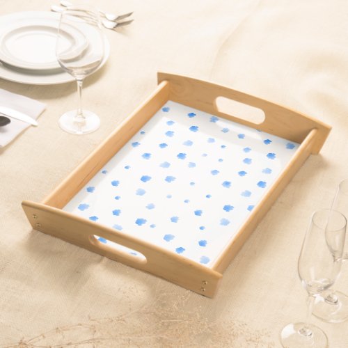 Elegant Blue Watercolor Polka Dot Serving Tray