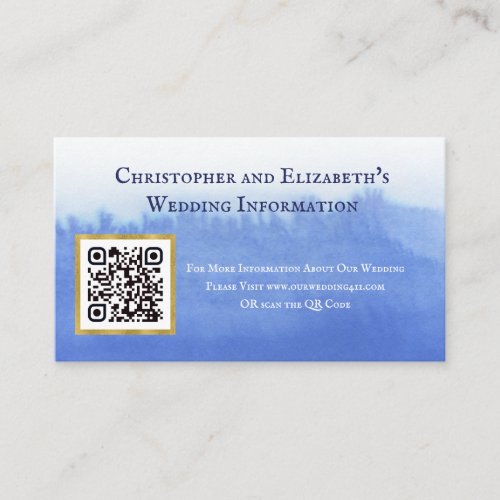 Elegant Blue Watercolor QR Code Website Wedding Business Card