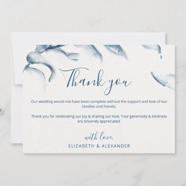 Elegant blue watercolor romantic simple wedding thank you card (Front)