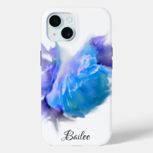 Elegant Blue watercolor rose blue floral art iPhone 15 Case