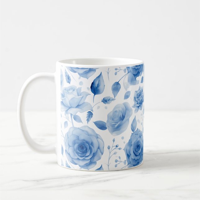 Elegant Blue Watercolor Roses Classic Mug  (Left)