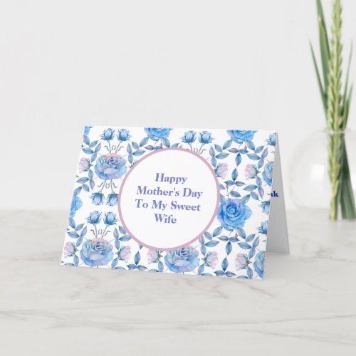 Elegant Blue Watercolor Roses Wife Mothers Day Card