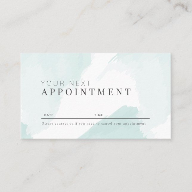 Elegant Blue Watercolor Salon Appointment Card (Front)