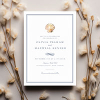 Elegant Blue Watercolor Seashell Ocean Wedding