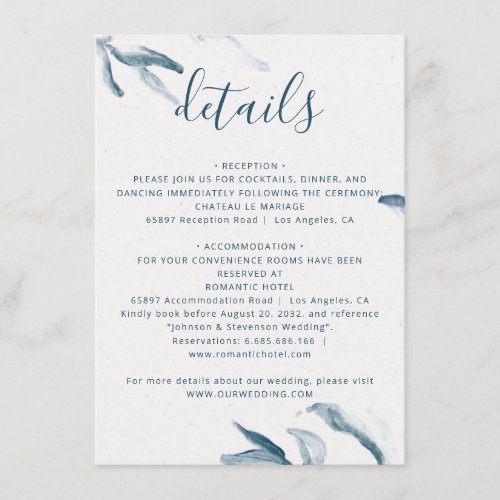 Elegant blue watercolor simple botanical wedding enclosure card