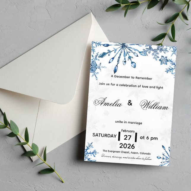 Elegant Blue Watercolor Snowflake Wedding Invite (Creator Uploaded)