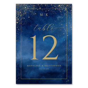 Elegant Blue Watercolor Speckles Table Number