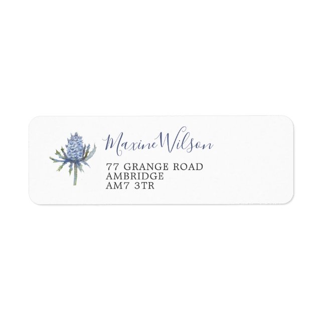 Elegant Blue Watercolor Thistle Label (Front)
