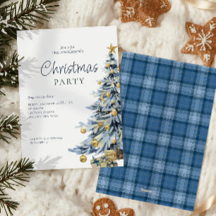 Elegant Blue Watercolor Tree Christmas Party  Holiday Card