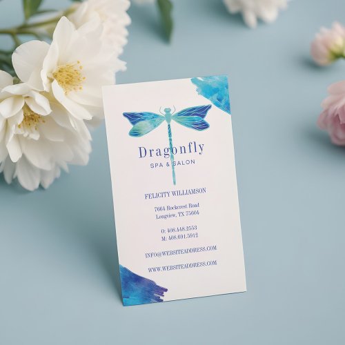 Elegant Blue Watercolor Wash Dragonfly Logo Business Card Magnet