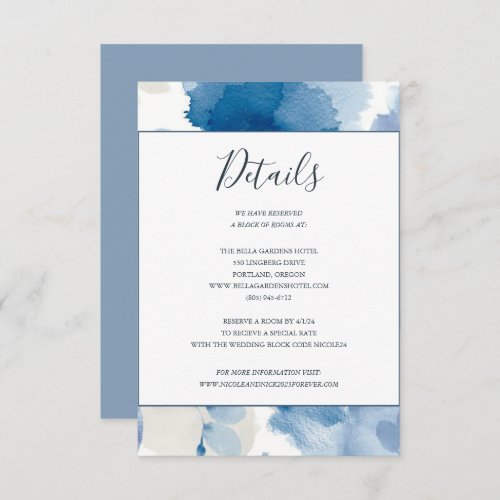 Elegant Blue Watercolor Wedding Details Card