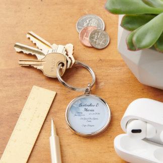 Elegant Blue Watercolor Wedding Keepsake Keychain