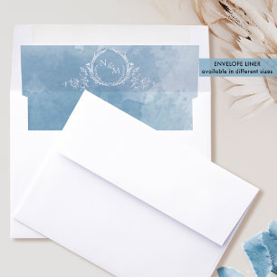 Elegant Blue Watercolor, White Monogram Wedding Envelope Liner