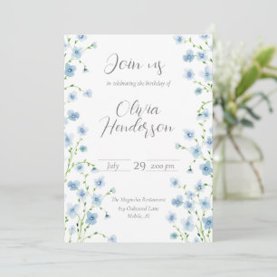 Elegant Blue Watercolor Wildflower Invitation