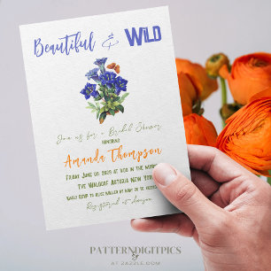 Elegant Blue Watercolor Wildflowers Floral Bridal  Invitation