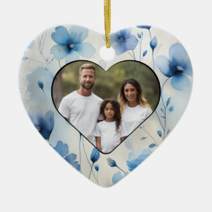 Elegant blue watercolor wildflowers retro floral ceramic ornament