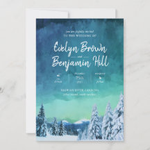 Elegant Blue Watercolor Winter Snow Wedding Invita